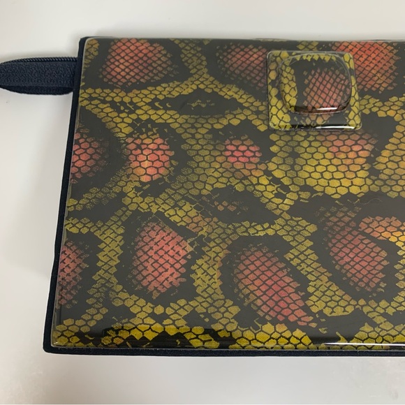 Angela Frascone Snakeskin Pattern Hard Clutch‎ Black Yellow Red - Picture 2 of 11